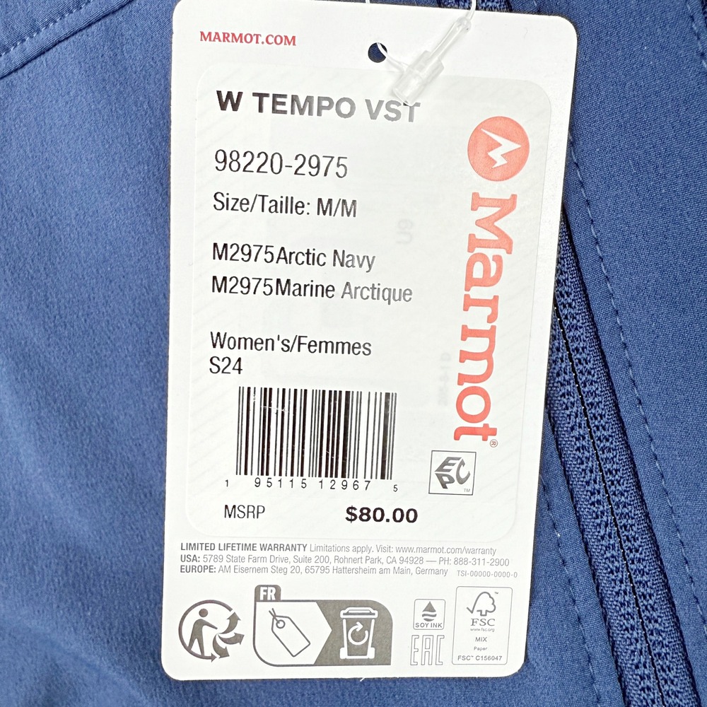 Marmot Tempo Vest / Womens Size M / Arctic Navy Full Zip Sleeveless Jacket NEW - Picture 2 of 9